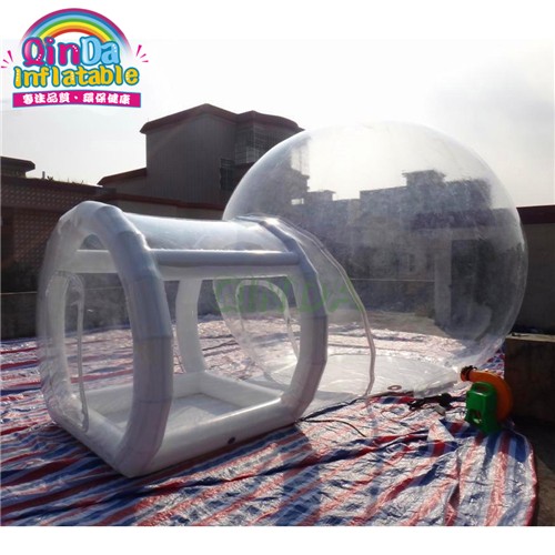 Clear inflatable bubble tent with tunnel